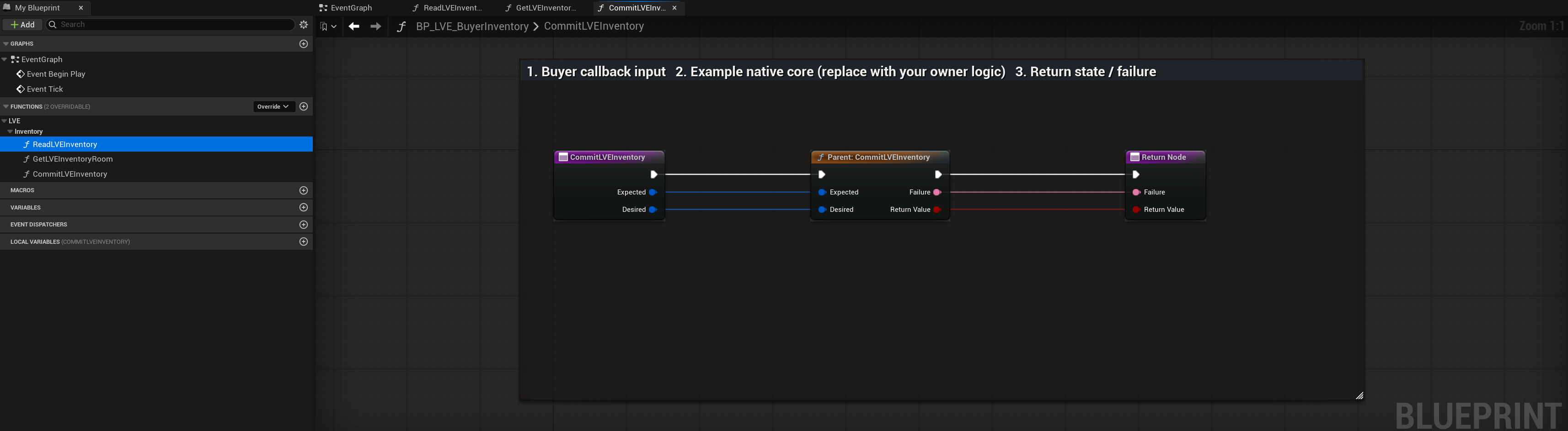 Actual BP_LVE_BuyerInventory CommitLVEInventory graph or settings