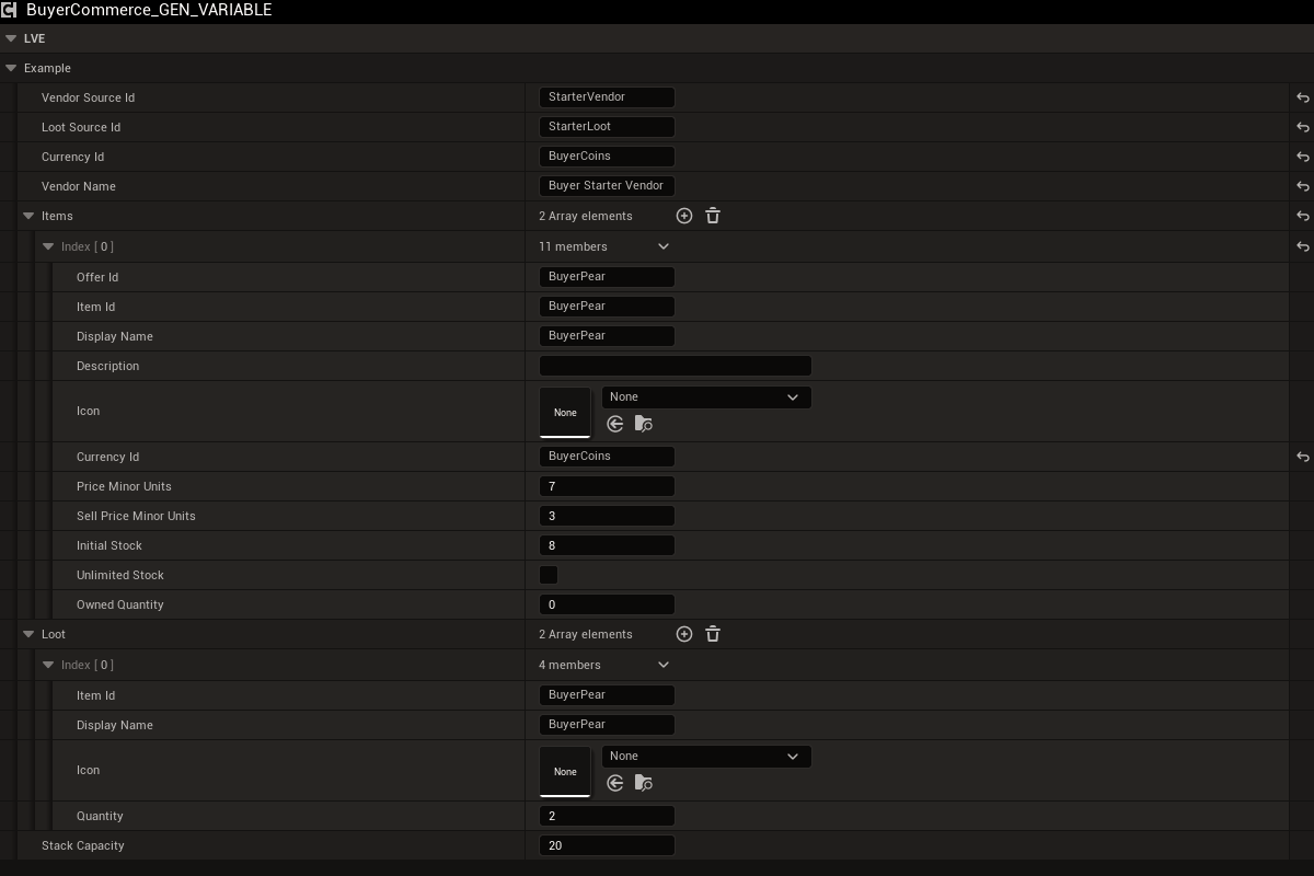 Actual BP_LVE_BuyerStarter BuyerCommerce-Defaults graph or settings